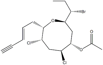 2β-[(S)-1-Bromopropyl]-5β,7α-dichloro-8α-[(E)-2-pentene-4-ynyl]oxocane-4α-ol acetate 结构式