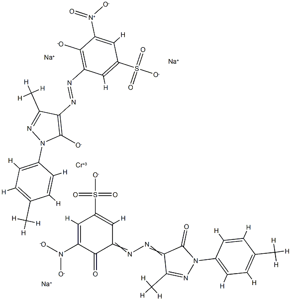 Chromate(3-), bis[3-[[4,5-dihydro-3-methyl- 1-(4-methylphenyl)-5-oxo-1H-pyrazol-4-yl]azo] -4-hydroxy-5-nitrobenzenesulfonato(3-)]-, trisodium Struktur