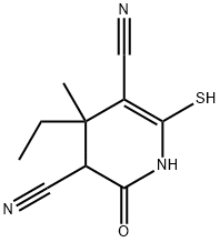 3,5-Pyridinedicarbonitrile,4-ethyl-1,2,3,4-tetrahydro-6-mercapto-4-methyl-2-oxo-(9CI) Structure