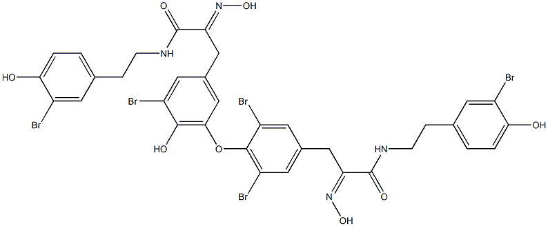 3-Bromo-N-[2-(3-bromo-4-hydroxyphenyl)ethyl]-5-[2,6-dibromo-4-[3-[[2-(3-bromo-4-hydroxyphenyl)ethyl]amino]-2-(hydroxyimino)-3-oxopropyl]phenoxy]-4-hydroxy-α-(hydroxyimino)benzenepropanamide 结构式