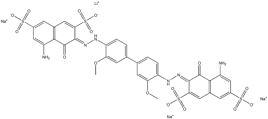 2,7-Naphthalenedisulfonic acid, 3,3'-[(3,3'-dimethoxy[1,1'- biphenyl]-4,4'-diyl)bis(azo)]bis[5-amino-4-hydroxy -, monolithium trisodium salt,75659-72-2,结构式