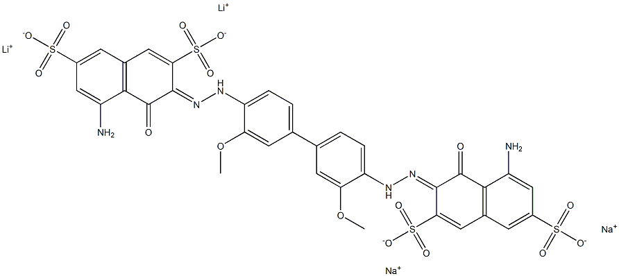 3,3′-[(3,3′-ジメトキシ[1,1′-ビフェニル]-4,4′-ジイル)ビス(アゾ)]ビス(5-アミノ-4-ヒドロキシ-2,7-ナフタレンジスルホン酸)・2リチウム・2ナトリウム 化学構造式