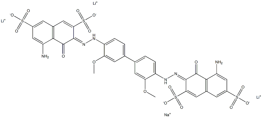 2,7-Naphthalenedisulfonic acid, 3,3'-[(3,3'-dimethoxy[1,1'- biphenyl]-4,4'-diyl)bis(azo)]bis[5-amino-4-hydroxy -, trilithium monosodium salt 结构式