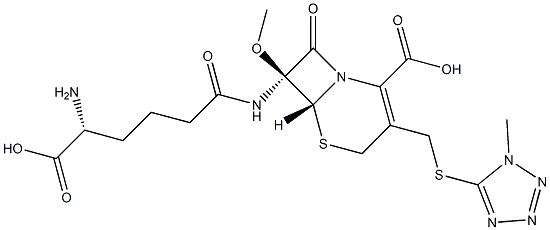 (6R)-7α-[[(R)-5-Amino-5-carboxy-1-oxopentyl]amino]-7-methoxy-3-[[(1-methyl-1H-tetrazol-5-yl)thio]methyl]-8-oxo-5-thia-1-azabicyclo[4.2.0]oct-2-ene-2-carboxylic acid Structure