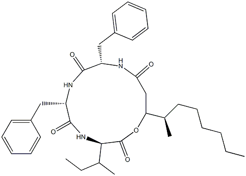 N-[N-[N-(3-Hydroxy-4-methyl-1-oxodecyl)-L-phenylalanyl]-L-phenylalanyl]-D-isoleucine λ-lactone Structure