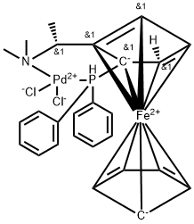 二氯[(R)-N,N-二甲基-1-[(S)-2-(二苯基膦)二茂铁基]乙胺]钯(II), 76374-09-9, 结构式