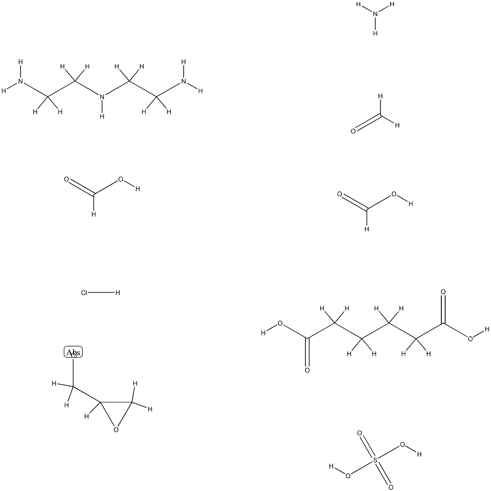 Hexanedioic acid, polymer with N-(2-aminoethyl)-1,2-ethanediamine, ammonia, (chloromethyl)oxirane, formaldehyde and formic acid, formate hydrochloride sulfate Structure