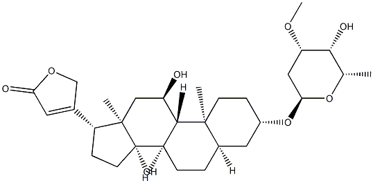 3β-[[3-O-メチル-2,6-ジデオキシ-α-L-lyxo-ヘキソピラノシル]オキシ]-11α,14-ジヒドロキシ-5β-カルダ-20(22)-エノリド 化学構造式