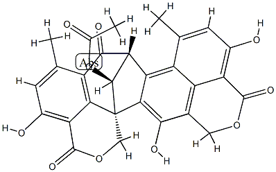 (8R,15bR,16S)-16-(Acetyloxy)-8,14-dihydro-4,11,15-trihydroxy-6,9-dimethyl-7H-8,15b-methano-1H,3H,12H-benzo[de]cyclohepta[1,2-g:3,4,5-d'e']bis[2]benzopyran-3,7,12-trione Struktur