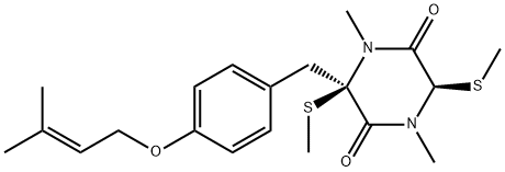 (3R)-1,4-Dimethyl-3-[[4-[(3-methyl-2-butenyl)oxy]phenyl]methyl]-3β,6β-bis(methylthio)-2,5-piperazinedione Structure