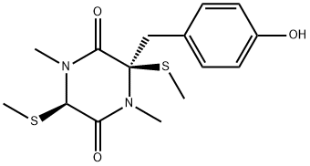 (3R)-3-(4-Hydroxybenzyl)-1,4-dimethyl-3β,6β-bis(methylthio)-2,5-piperazinedione Structure