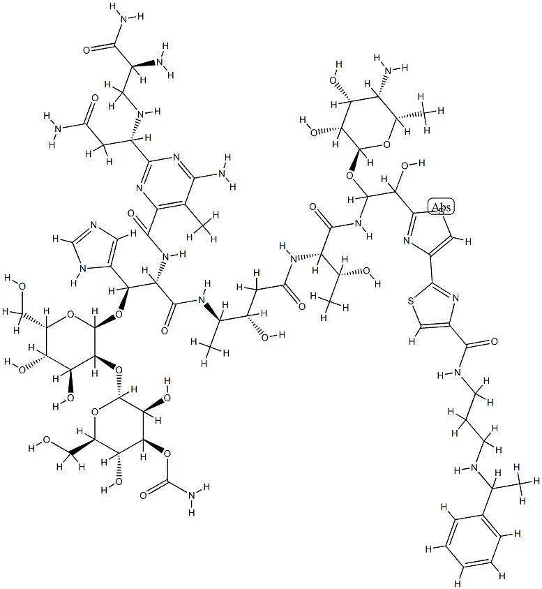 13-[(4-Amino-4,6-dideoxy-α-L-talopyranosyl)oxy]-19-demethyl-12-hydroxy-N1-[3-[(1-phenylethyl)amino]propyl]bleomycinamide Struktur