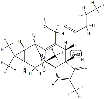 Butyric acid (1aR)-1aα,2β,5,5a,6,9,10,10aα-octahydro-5aβ-hydroxy-4-hydroxymethyl-1,1,7,9α-tetramethyl-6,11-dioxo-1H-2α,8aα-methanocyclopenta[a]cyclopropa[e]cyclodecen-5β-yl ester Structure