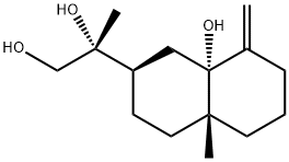 (R)-2-[(2R)-デカヒドロ-8aβ-ヒドロキシ-4aα-メチル-8-メチレンナフタレン-2-イル]-1,2-プロパンジオール 化学構造式