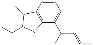 1H-Indole,2-ethyl-2,3-dihydro-3-methyl-7-(1-methyl-2-butenyl)-(9CI) Structure