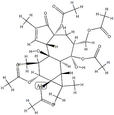 (1aR)-2α,4aβ,9β,9aα-Tetrakis(acetyloxy)-3β-[(acetyloxy)methyl]-1,1aα,1bβ,2,3,4,4a,7aα,7b,8,9,9a-dodecahydro-2β,7bα-dihydroxy-1,1,6,8α-tetramethyl-5H-cyclopropa[3,4]benz[1,2-e]azulen-5-one 结构式