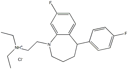 diethyl-[2-[10-fluoro-6-(4-fluorophenyl)-2-azabicyclo[5.4.0]undeca-8,1 0,12-trien-2-yl]ethyl]azanium chloride 结构式
