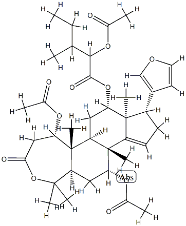 (13S,17S)-1α,7α-Diacetoxy-12α-[(2-acetoxy-3-methyl-1-oxopentyl)oxy]-21,23-epoxy-4a,4a,8-trimethyl-A-homo-24-nor-4-oxa-5α-chola-14,20,22-trien-3-one Struktur