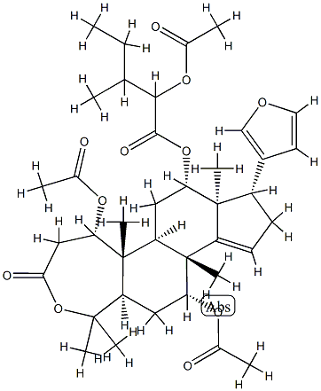 (13S,17S)-1α,7α-Diacetoxy-12α-[(2-acetoxy-3-methyl-1-oxopentyl)oxy]-21,23-epoxy-4a,4a,8-trimethyl-A-homo-24-nor-4-oxa-5α-chola-14,20,22-trien-3-one 结构式