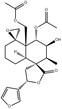 (3S,5'R,5S,8'aR)-4'β-Acetoxy-4'aα-(acetoxymethyl)-5-(3-furyl)-4,5,2',3',4',4'a,6',7',8',8'a-decahydro-3'α-hydroxy-2'α-methyldispiro[furan-3,1'-naphthalene-5',2''-oxiran]-2-one Struktur