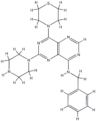 N-benzyl-9-piperazin-1-yl-7-thiomorpholin-4-yl-3,5,8,10-tetrazabicyclo [4.4.0]deca-2,4,7,9,11-pentaen-2-amine Struktur
