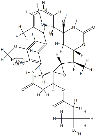 Maytansine, O3-de2-(acetylmethylamino)-1-oxopropyl-22-demethyl-O3-(3-hydroxy-3-methyl-1-oxobutyl)-,78619-43-9,结构式