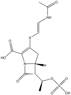 (5R,5β)-3-[[(E)-2-(アセチルアミノ)エテニル]チオ]-6α-[(S)-1-スルホオキシエチル]-7-オキソ-1-アザビシクロ[3.2.0]ヘプタ-2-エン-2-カルボン酸 化学構造式