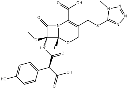 7 beta-(2-carboxy-2-(4-hydroxyphenyl)acetamido)-7 alpha-methoxy-3-(((1-methyl-1H-tetrazol-5-yl)thio)methyl)-1-oxa-1-dethia-3-cephem-4-carboxylic acid Struktur
