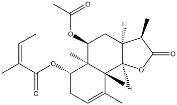 (Z)-2-Methyl-2-butenoic acid [(3R)-5α-acetoxy-2,3,3aβ,4,5,5a,6,7,9aα,9bβ-decahydro-3α,5aα,9-trimethyl-2-oxonaphtho[1,2-b]furan-6β-yl] ester,79306-89-1,结构式