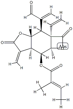 (E)-2-メチル-2-ブテン酸[(2aR,3aR,6aS,7aR)-2a-ビニル-3α-(1-ホルミルビニル)-2a,3,3a,5,6,6a,7,7a-オクタヒドロ-6-メチレン-2,5-ジオキソ-2H-オキセト[2,3-f]ベンゾフラン-7α-イル] 化学構造式