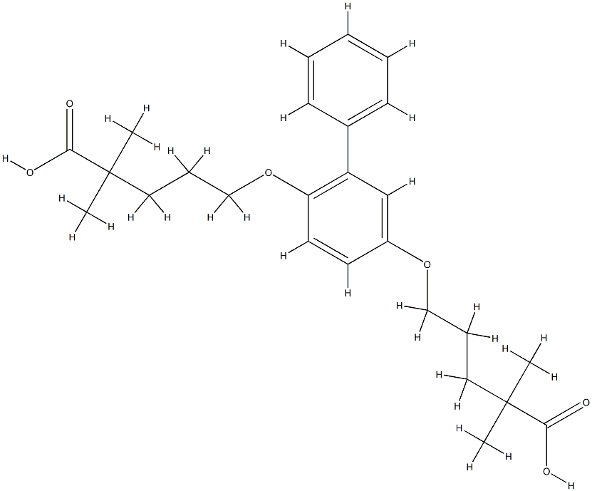 5,5'-[1,1'-ビフェニル-2,5-ジイルビス(オキシ)]ビス(2,2-ジメチルペンタン酸) 化学構造式