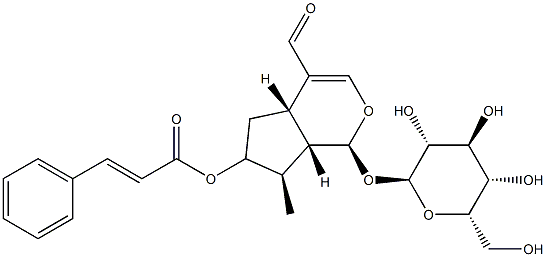 (E)-3-Phenylpropenoic acid (1S)-4-formyl-1α-(β-D-glucopyranosyloxy)-1,4aα,5,6,7,7aα-hexahydro-7α-methylcyclopenta[c]pyran-6α-yl ester Struktur