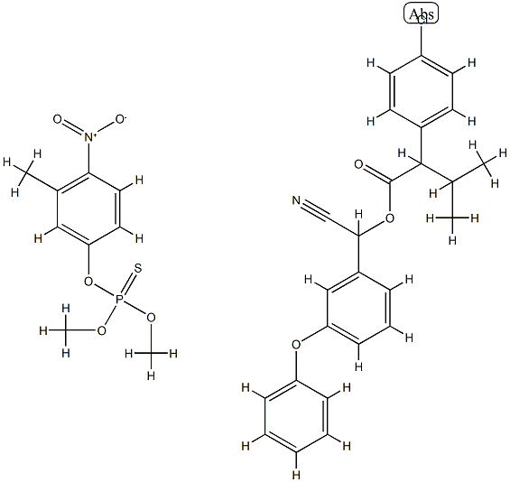[cyano-(3-phenoxyphenyl)methyl] 2-(4-chlorophenyl)-3-methyl-butanoate, dimethoxy-(3-methyl-4-nitro-phenoxy)-sulfanylidene-phosphorane Struktur