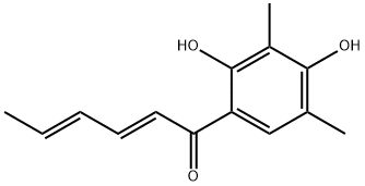 (2E,4E)-1-(2,4-ジヒドロキシ-3,5-ジメチルフェニル)-2,4-ヘキサジエン-1-オン 化学構造式
