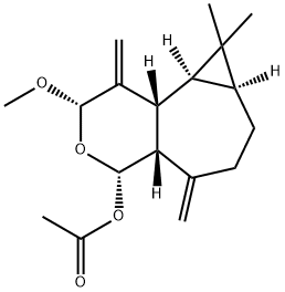 (2S,4aα,7aβ,8aβ,8bα)-Decahydro-2β-methoxy-8,8-dimethyl-1,5-bis(methylene)-2H-cyclopropa[3,4]cyclohepta[1,2-c]pyran-4α-ol acetate Structure