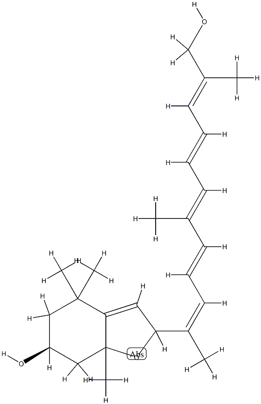 (3S)-5,8-Epoxy-5,8-dihydro-12'-apo-β,ψ-carotene-3,12'-diol,80931-31-3,结构式