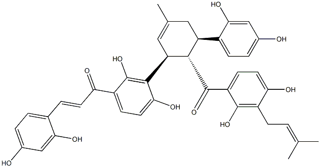 2-Propen-1-one, 1-(3-((1S,5R,6S)-6-(2,4-dihydroxy-3-(3-methyl-2-buteny l)benzoyl)-5-(2,4-dihydroxyphenyl)-3-methyl-2-cyclohexen-1-yl)-2,4-dih ydroxyphenyl)-3-(2,4-dihydroxyphenyl)-, (2E)-|