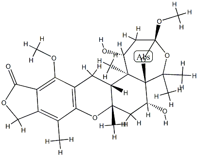 81543-06-8 [1R,(-)]-1,2,3,6,7,7a,10,14,14aβ,14b-Decahydro-1α,6α-dihydroxy-3,13-dimethoxy-5,5,7aβ,9,14bα-pentamethyl-12H-3β,5aβ-epoxy-5H-furo[3,4-i]oxepino[4,3-a]xanthene-12-one