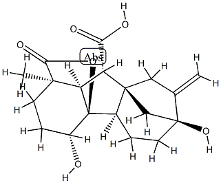 4β,4aα,7-トリヒドロキシ-1β-メチル-8-メチレンギバン-1α,10β-ジカルボン酸1,4a-ラクトン 化学構造式