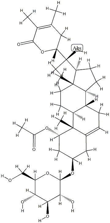 [22R,(+)]-1α-アセチルオキシ-3β-[(β-D-グルコピラノシル)オキシ]-20,22-ジヒドロキシエルゴスタ-5,24-ジエン-26-酸26,22-ラクトン 化学構造式