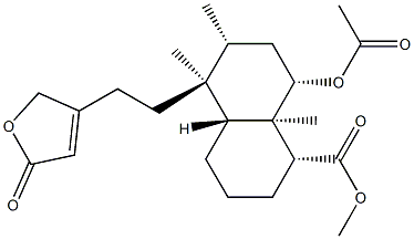 1-Naphthalenecarboxylic acid, 8-(acetyloxy)-5-(2-(2,5-dihydro-5-oxo-3- furanyl)ethyl)decahydro-5,6,8a-trimethyl-, methyl ester, (1R-(1alpha,4 abeta,5beta,6alpha,8alpha,8aalpha))-,82225-47-6,结构式