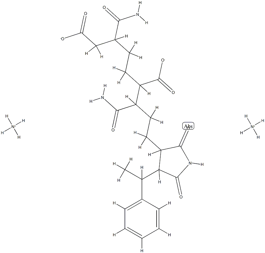 diazanium 5-carbamoyl-2-[1-carbamoyl-3-[2,5-dioxo-4-(1-phenylethyl)pyrrolidin-3-yl]propyl]heptanedioate 化学構造式