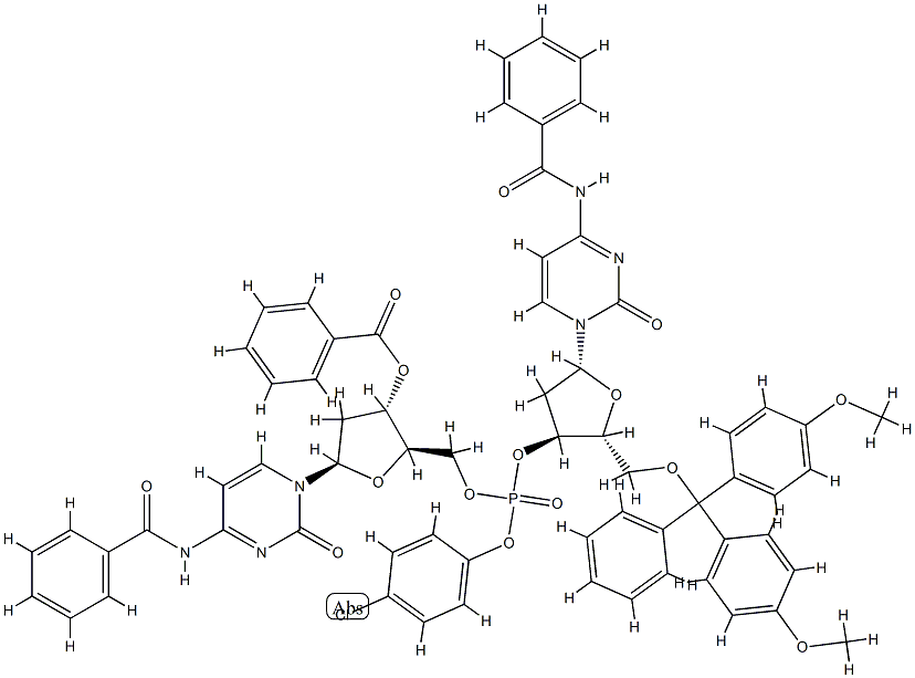 N-benzoyl-3'-O-benzoyl-P-(p-chlorophenyl)-2'-deoxycytidylyl-(5'->3')-N-benzoyl-5'-O-(p,p'-dimethoxytrityl)-2'-deoxycytidine  Structure