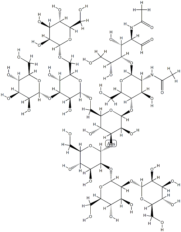 O-ALPHA-D-甘露糖基-(1-3)-O-[ALPHA-D-甘露糖基-(1-6)]-O-ALPHA-D-甘露糖基-(1-6)-O-[O-ALPHA-D-甘露糖基-(1-2)-O-ALPHA-D-甘露糖基-(1-2)-ALPHA-D-甘露糖基-(1-3)]-O-BETA-D-甘露糖基-(1-4)-O-2-(乙酰氨基)-2-脱氧-BETA-D-吡喃葡萄糖基-(1-4)-2-(乙酰氨基)-2-脱氧-D-葡萄糖,83178-05-6,结构式