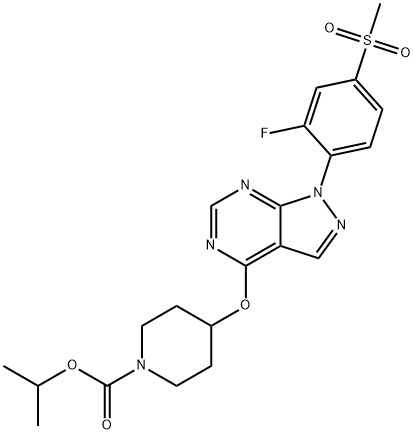 832714-46-2 4-[1-(2-フルオロ-4-メシルフェニル)-1H-ピラゾロ[3,4-d]ピリミジン-4-イルオキシ]ピペリジン-1-カルボン酸イソプロピル
