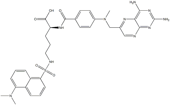 N-alpha-(4-amino-4-deoxy-N(10)-methylpteroyl)-N(delta)-(5-(N,N-dimethylamino)-1-naphthalenesulfonyl)ornithine 化学構造式