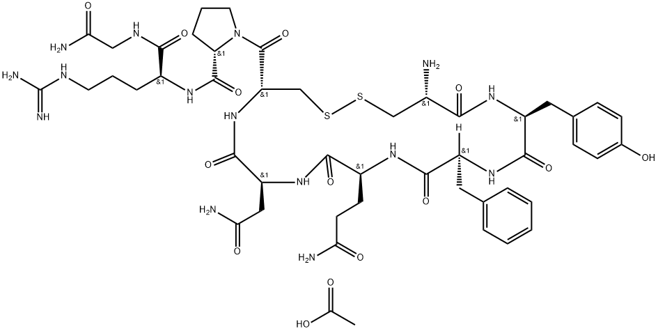 L-Cys(1)-L-Tyr-L-Phe-L-Gln-L-Asn-L-Cys(1)-L-Pro-L-Arg-Gly-NH2·酢酸 化学構造式