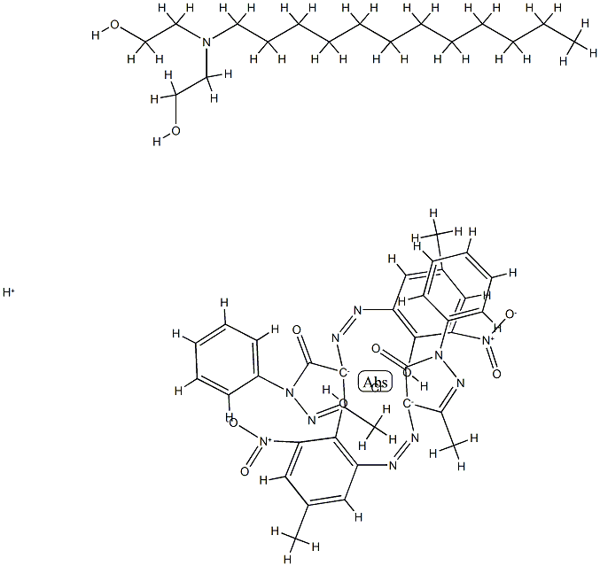 hydrogen bis[2,4-dihydro-4-[(2-hydroxy-5-methyl-3-nitrophenyl)azo]-5-methyl-2-phenyl-3H-pyrazol-3-onato(2-)]chromate(1-) , compound with 2,2'-(dodecylimino)bis[ethanol] (1:1),84195-91-5,结构式