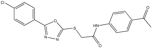 N-(4-acetylphenyl)-2-{[5-(4-chlorophenyl)-1,3,4-oxadiazol-2-yl]sulfanyl}acetamide 化学構造式