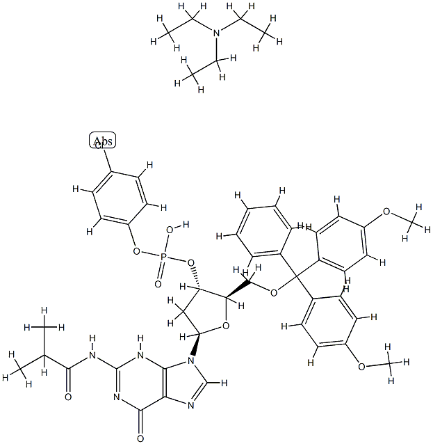 3'-Guanylic acid, 5'-O-[bis(4-methoxyphenyl)phenylmethyl]-2'-deoxy-N-(2-methyl-1-oxopropyl)-, mono(4-chlorophenyl) ester, compd. with N,N-diethylethanamine (1:1) Structure